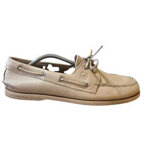 SPERRY TOP SIDER BOAT SHOE Cream Pebble Leather  2 Eye Slip On, Men's 11.5